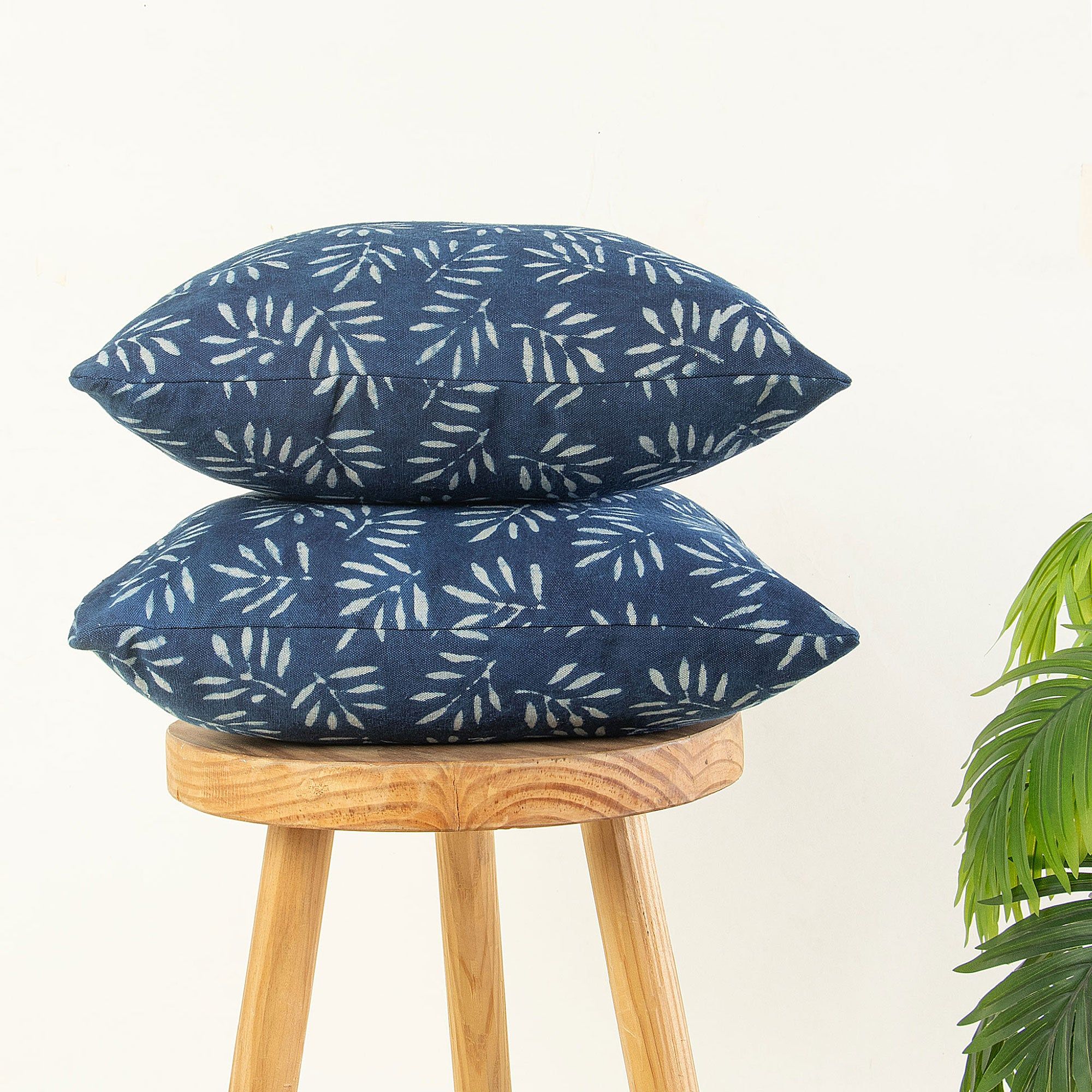 Luxury Hand Block Print Indigo Canvas Cushion Cover
